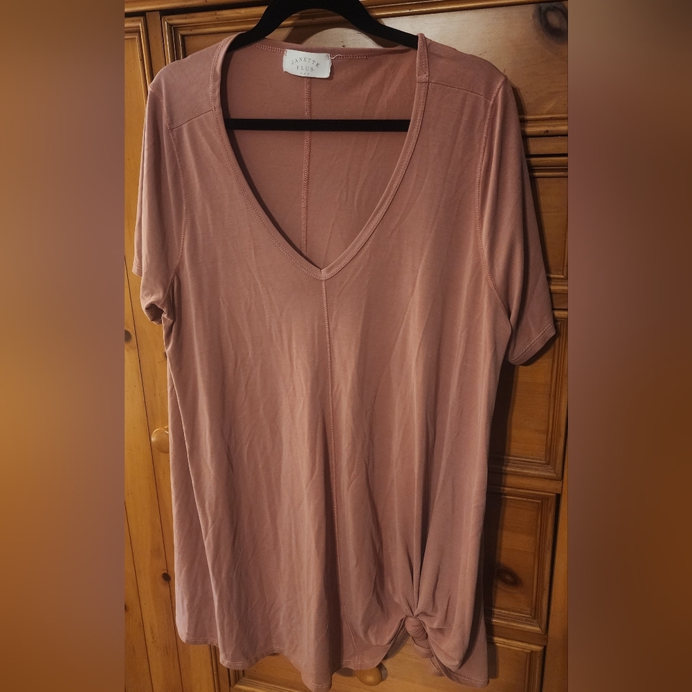 Janette Plus Mauve Short Sleeve V-Neck Long Tunic Or Mini Dress